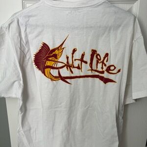Salt Life White Tee with Gold and Red Graphic